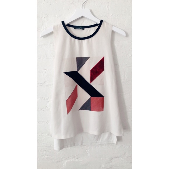 Zara geometric velvet panels top w/ velvet trim - Picture 1 of 4